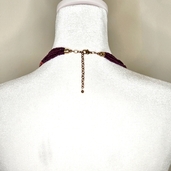 Coral Pink Gray Multiple Strands Beaded Necklace - Picture 6 of 7